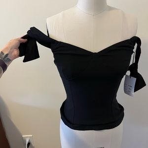 Unique Vintage BNWT black off shoulder top with ties